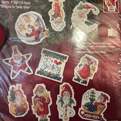 Bucilla I Love Santa sey of 10 ornaments 83443 vintage 1996 Christmas counted cross stitch kit