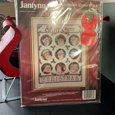 Janlynn Nine Santas Sampler#125-67 Christmas Cross Stitch kit