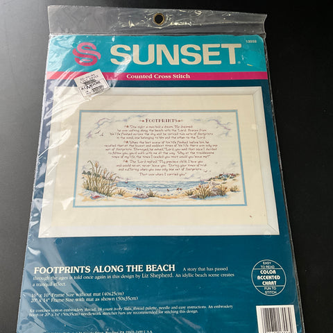 Sunset Footprints Along the Beach 13558 vintage 1992 counted cross stitch kit