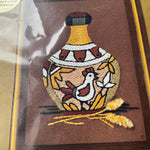 Jiffy Stitchery Indian Vase with Bird Sunset Designs #290 vintage Crewel kit