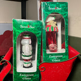 Santa's Best set of 2 European Style Glass Nutcracker soldier & puppy in Christmas stocking mouth blown handcrafted ornaments