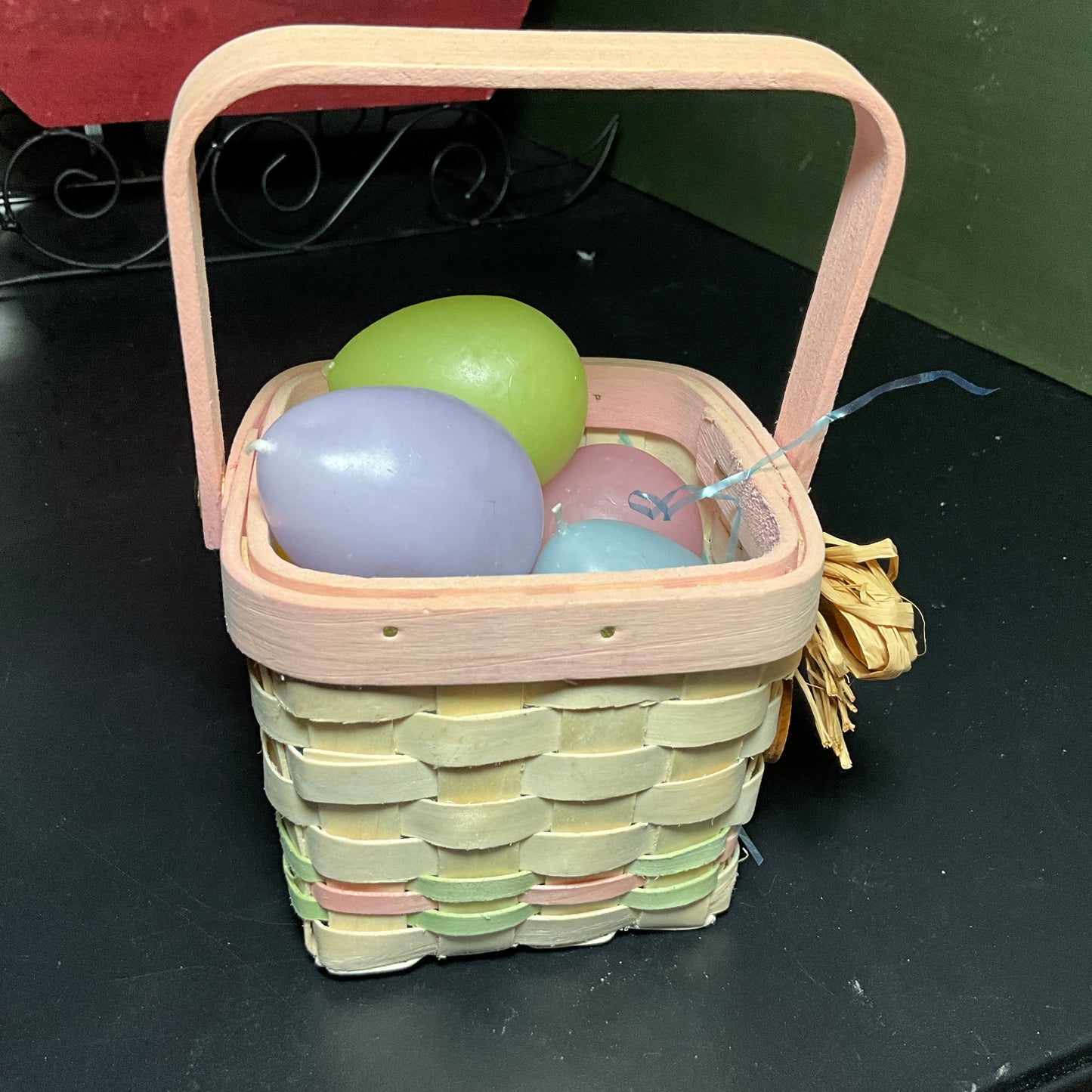 Pretty little Easter egg basket loaded with 6 pastel Easter egg candles