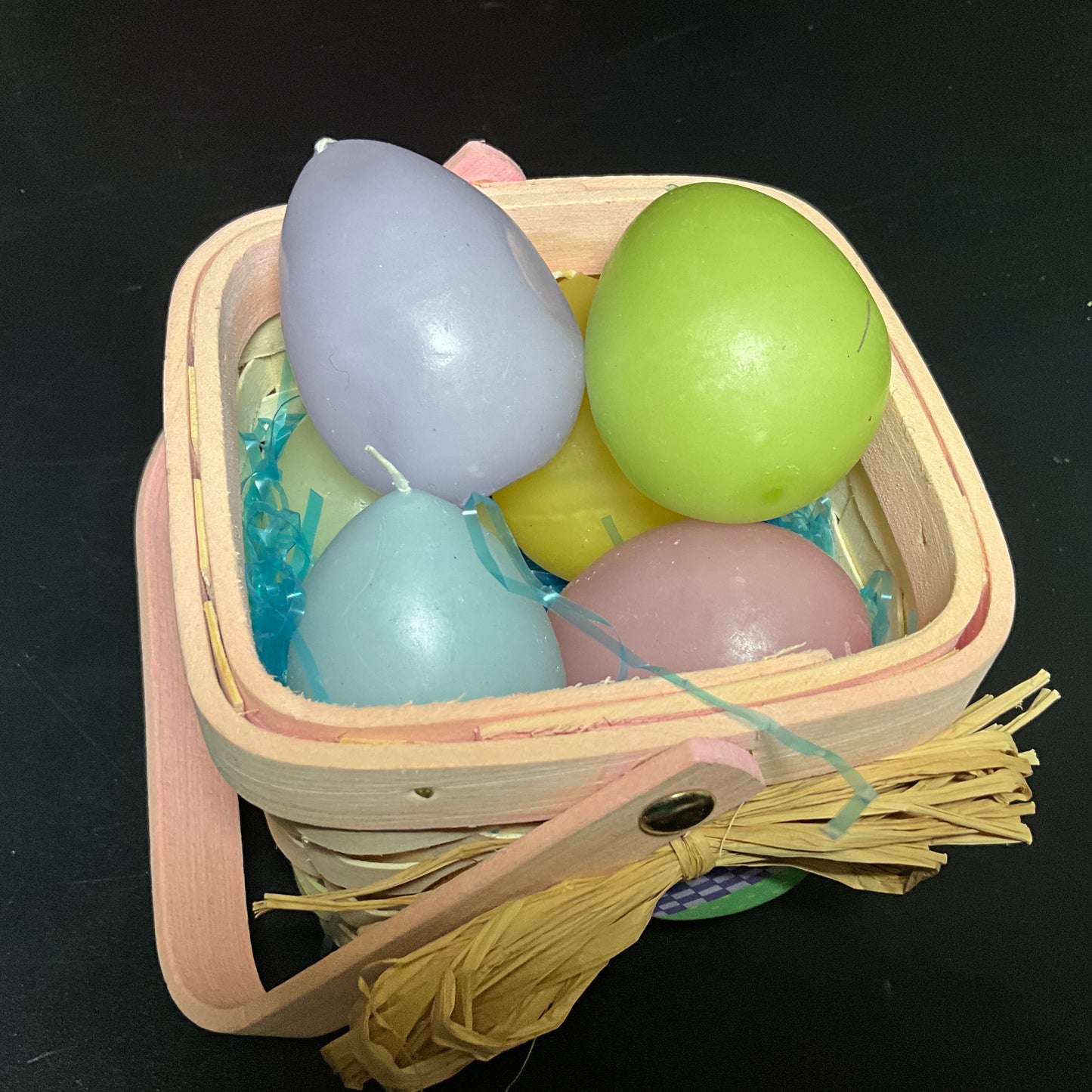 Pretty little Easter egg basket loaded with 6 pastel Easter egg candles