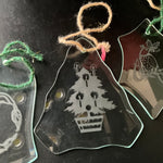 Elegant etched beveled glass set of 4 vintage Christmas ornaments