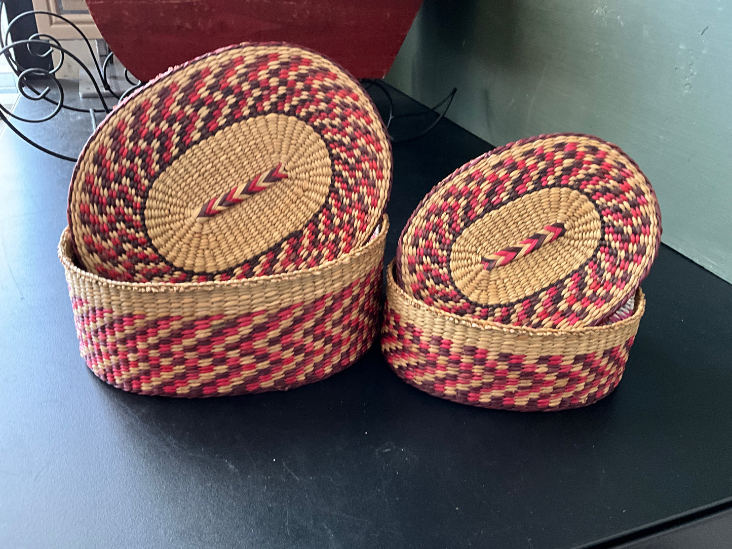 Wonderful woven baskets with lids set of 2 6.5 &n5 inch nesting trinket/jewelry boxes