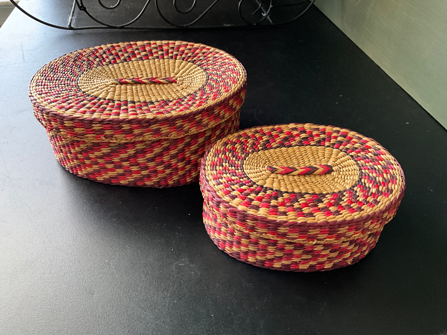 Wonderful woven baskets with lids set of 2 6.5 &n5 inch nesting trinket/jewelry boxes