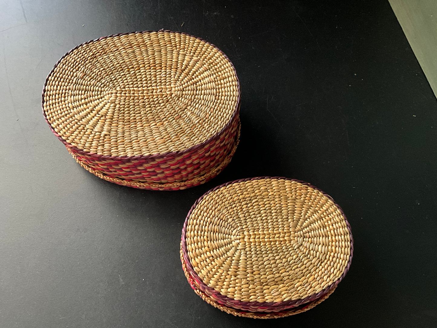 Wonderful woven baskets with lids set of 2 6.5 &n5 inch nesting trinket/jewelry boxes