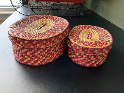 Wonderful woven baskets with lids set of 2 6.5 &n5 inch nesting trinket/jewelry boxes