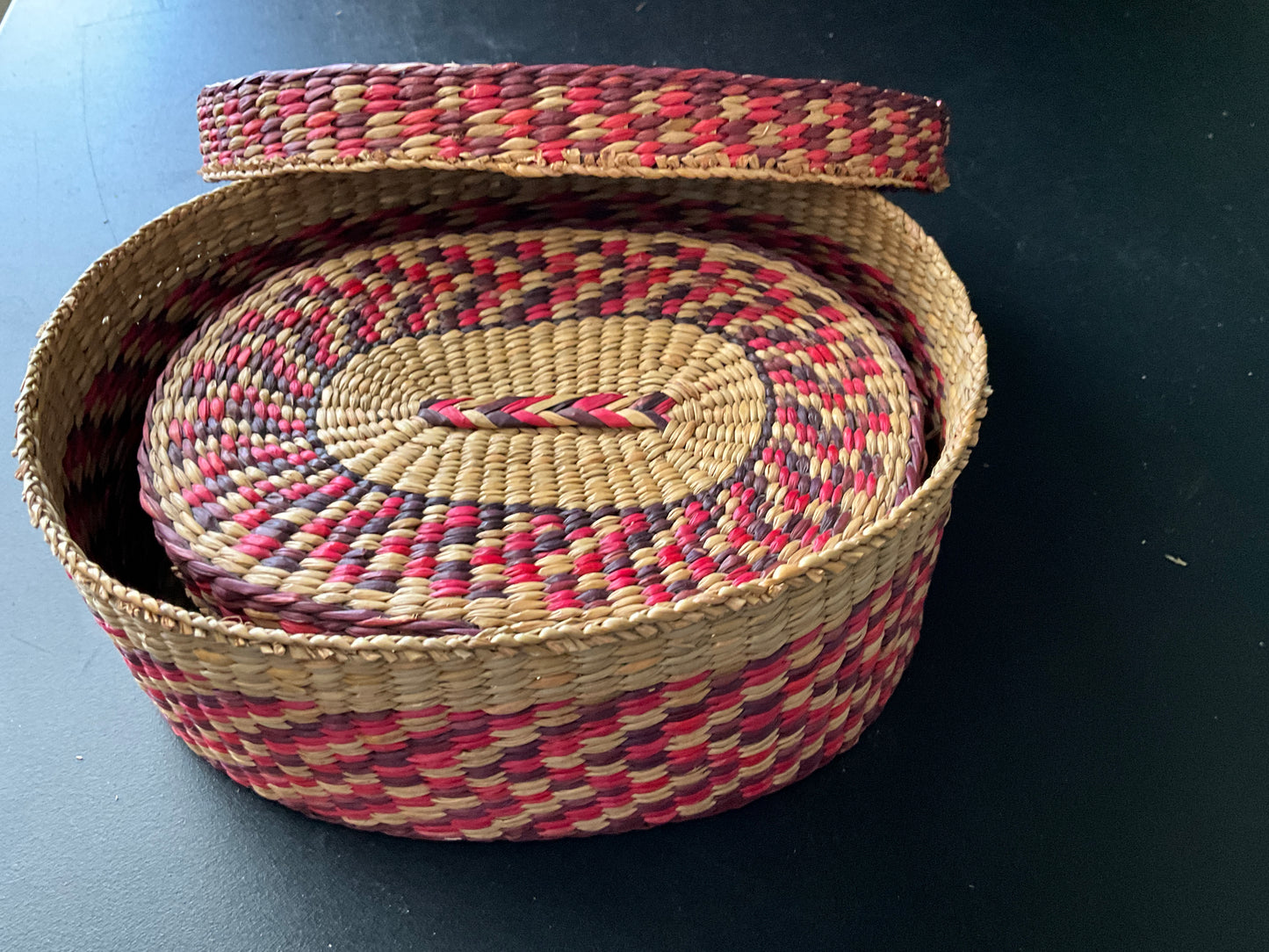 Wonderful woven baskets with lids set of 2 6.5 &n5 inch nesting trinket/jewelry boxes