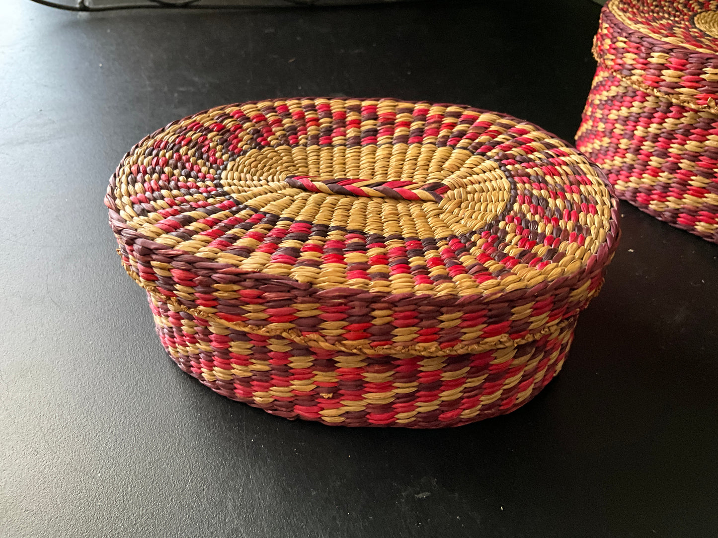 Wonderful woven baskets with lids set of 2 6.5 &n5 inch nesting trinket/jewelry boxes