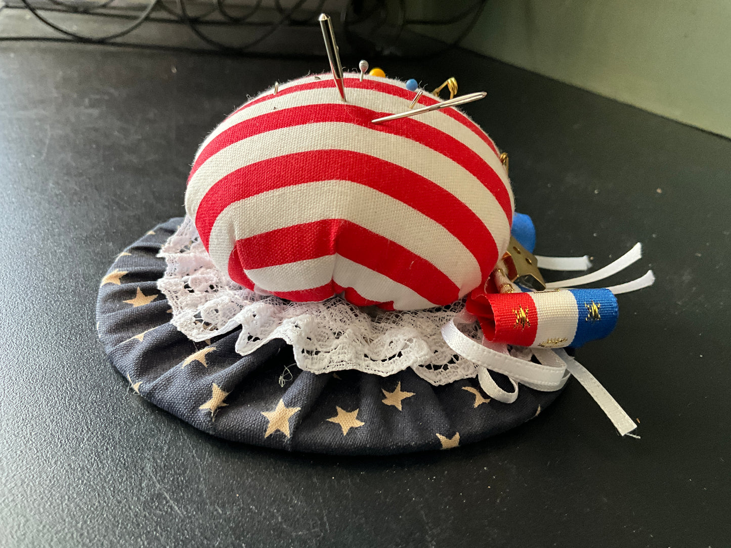 Precious patriotic pin cushion American Flag hat vintage collectible sewing notion