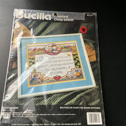 Bucilla Give Us Lord 41177 vintage 1995 counted cross stitch kit 12 by 10 inches