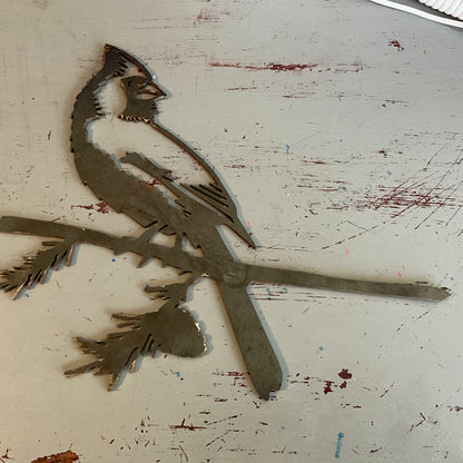 Sensational steel Cardinal On A Tree Branch lazer cut out wall hanging