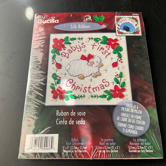 Bucilla Baby's First Christmas silk ribbon kit 84466 5 by 5 inches
