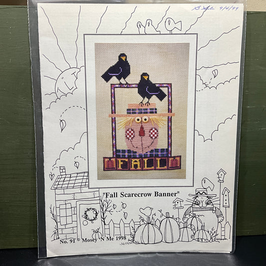 Mosey & Me Fall Scarecrow banner No. 91 vintage 1988 counted cross stitch chart