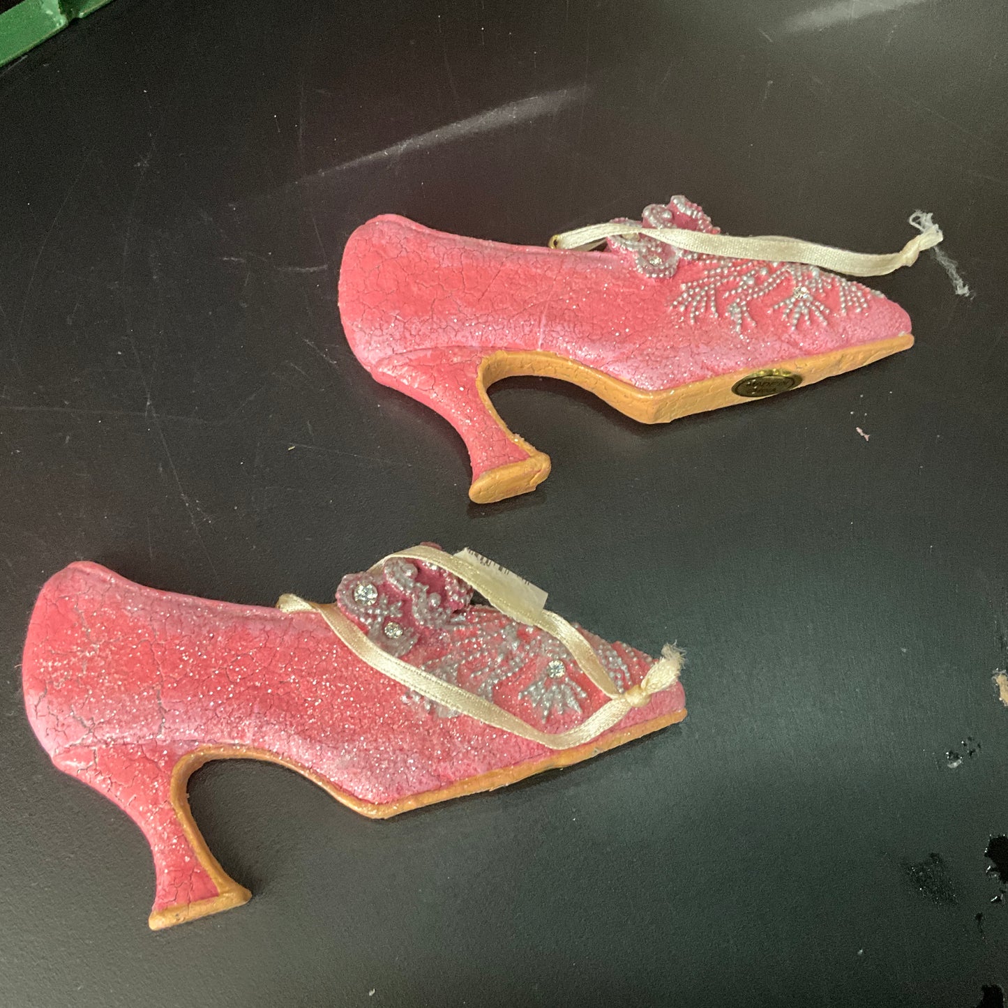 Precious Pink porcelain pair of high heel shoe ornaments&nbsp;