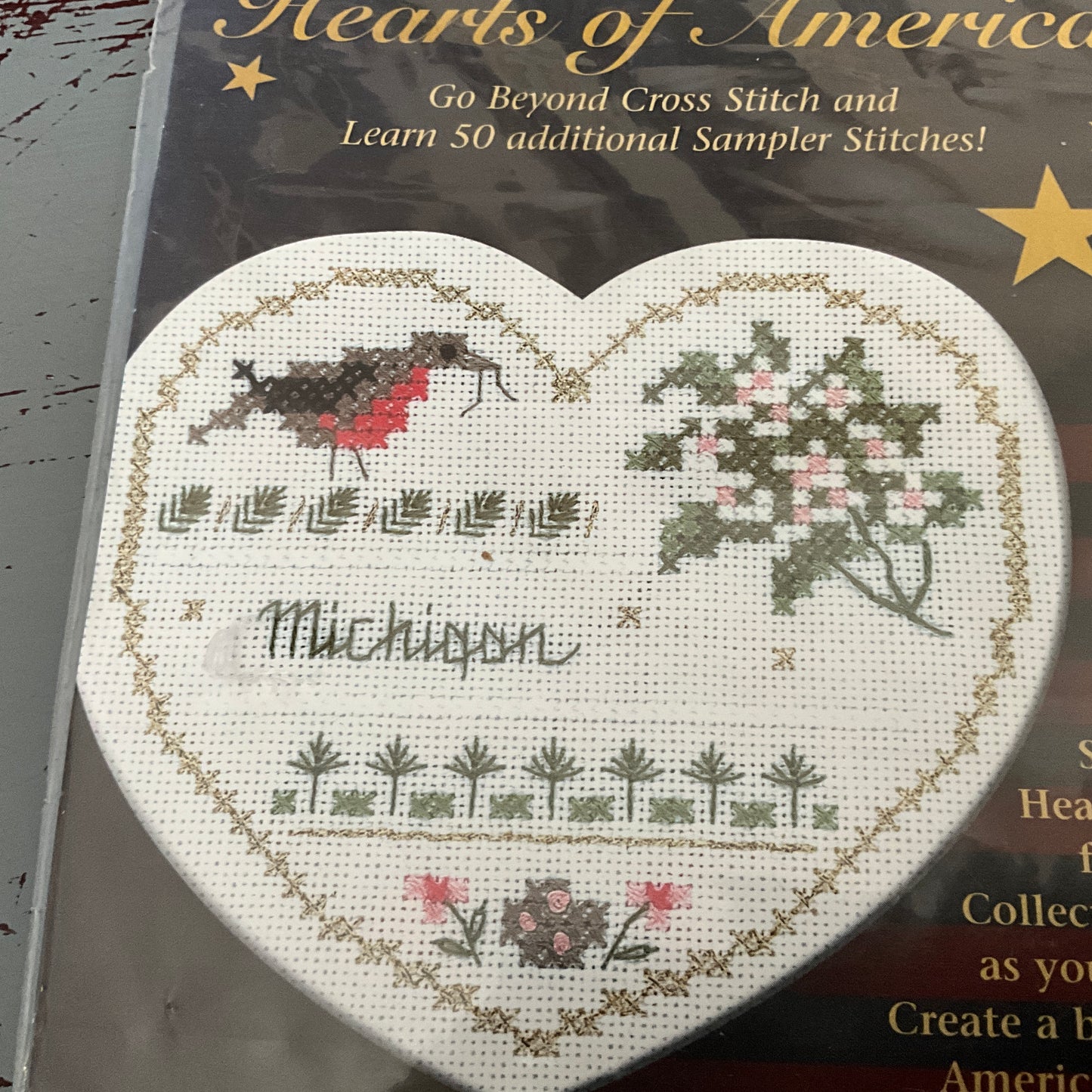 The Victoria Sampler Hearts Of America Michigan counted cross stitch kit