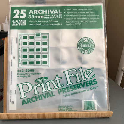 Print File Archival Preservers 25 ring binder sheets 35mm / 2 x2 2x2-20HB