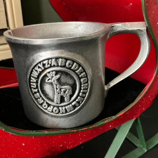 Precious pewter Giraffe with Alphabet baby mug vintage collectible