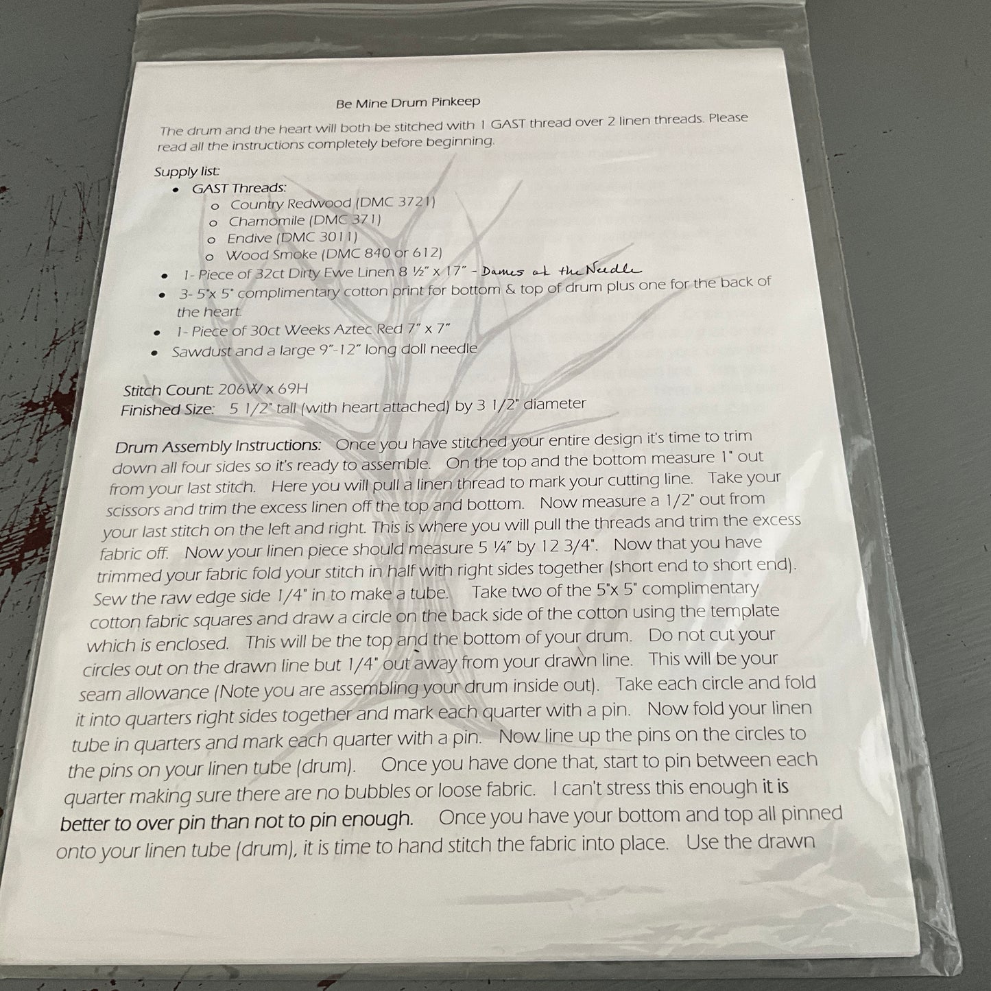 Delaney Woods Treasures Be Mine Pinkeep Drum Original Deigns by Theresa L. Meloon cross stitch chart Retreat Exclusive!