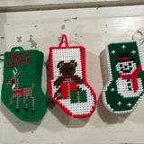 Christmas Stockings set of 3 vintage hand crafted 3D fully finished plastic canvas ornaments