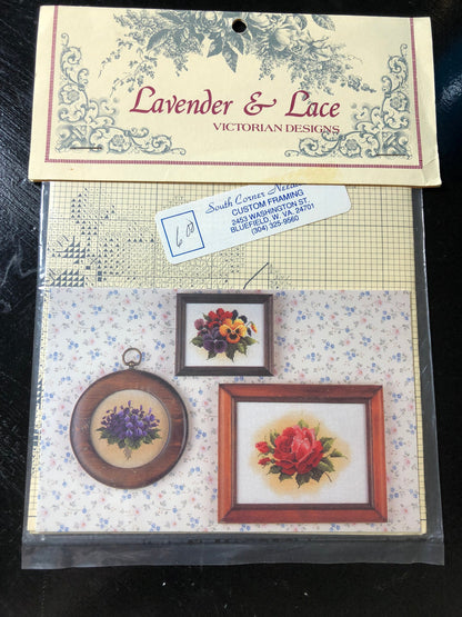 Lavender & Lace, Violets, Pansies, Roses, Vintage, Counted Cross Stitch Pattern