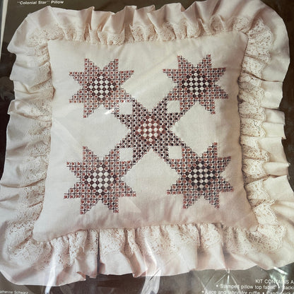 Paragon Needlecraft Snowflaking Plus Colonial Star Pillow 0496 vintage 1983 Teneriffe embroidery kit