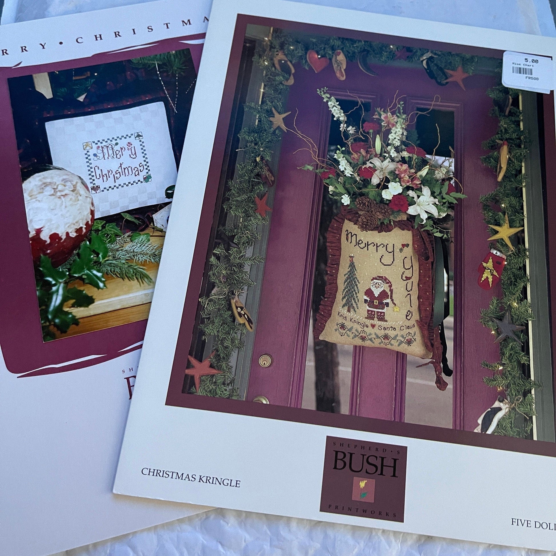 Shepherd&#39;s Bush Christmas Kringle Vintage 1997 and Merry Christmas Vintage 1999 Set of 2 Cross Stitch Charts