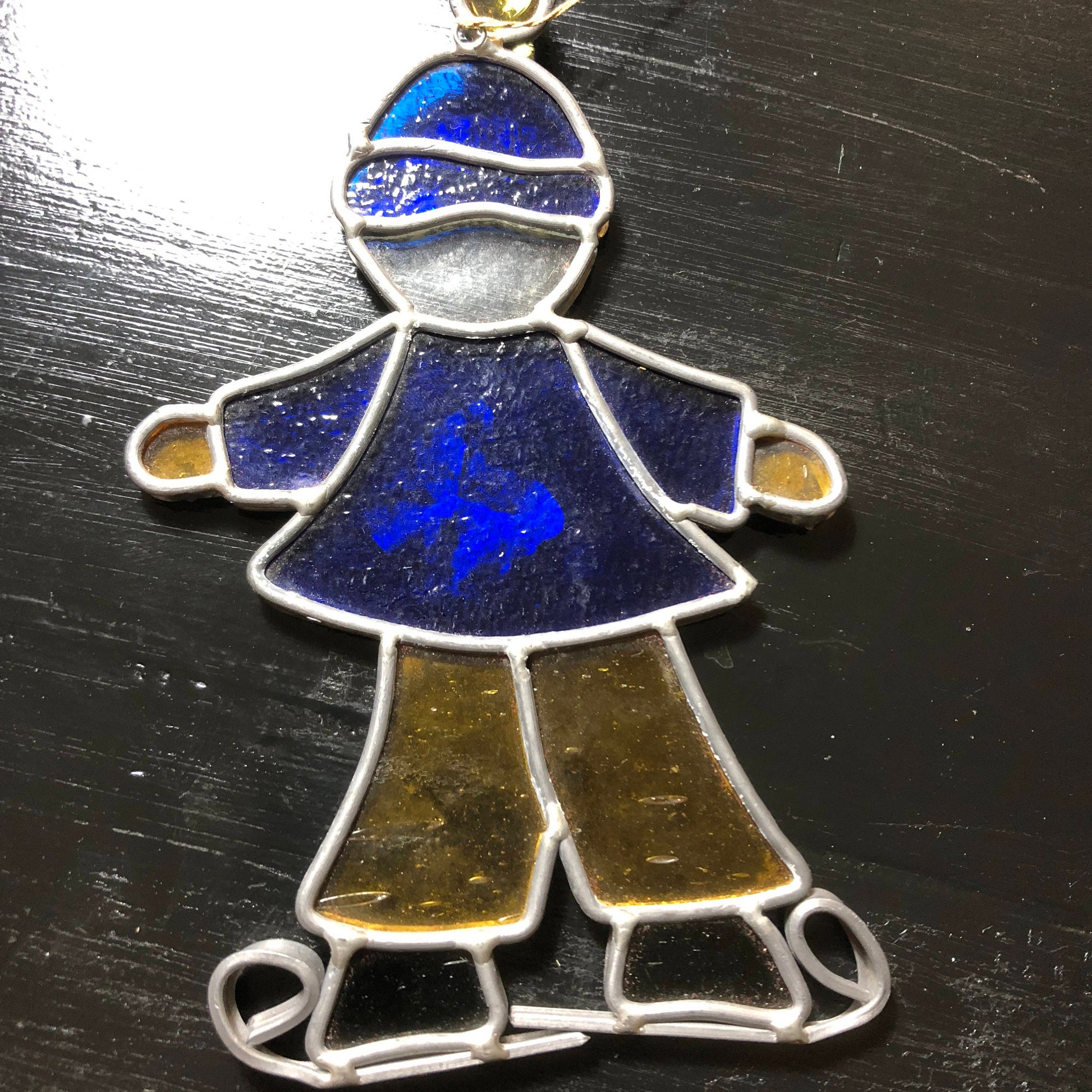 Stained Glass Ice Skater, Vintage Christmas Ornament, 6.5 by 4 inch