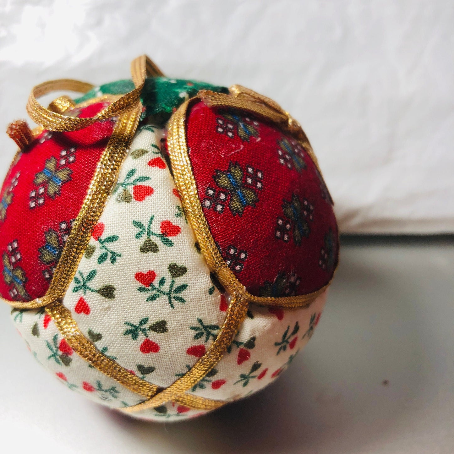 Homemade, Quilted Round Ball Christmas Ornament