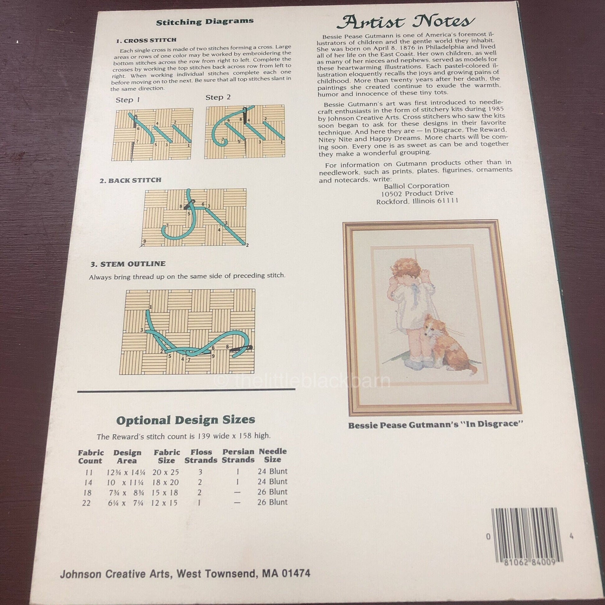 Bessie P Gutmann&#39;s, Reward, Johnson Creative Arts, Leaflet 84009, Counted Cross Stitch Design*