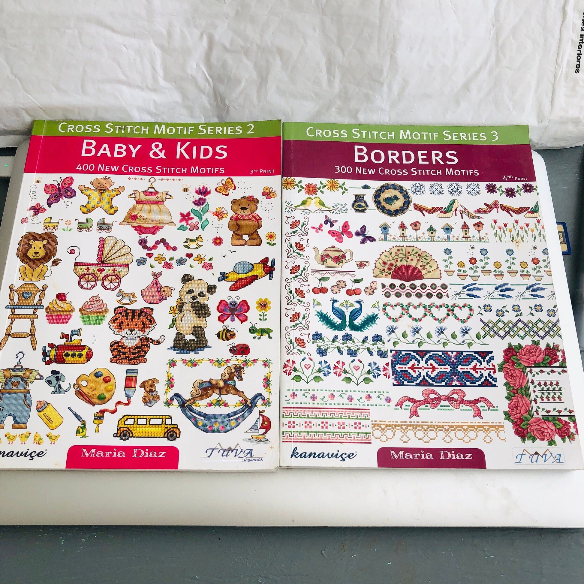 Cross Stitch Motif Series 2, Baby & Kids, and Series 3, Borders, Set Of 2, Cross Stitch Soft Cover Books