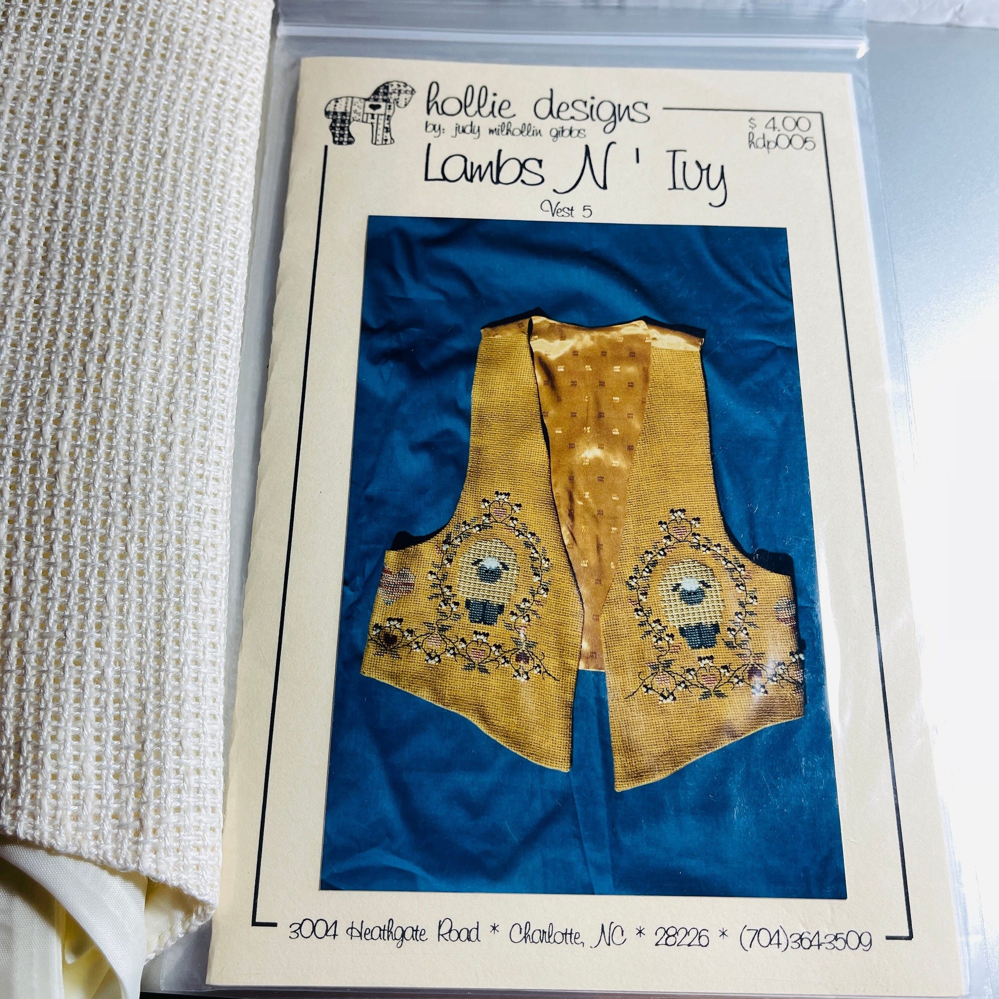 Hollie designs,Lambs N&#39; Ivy Vest 5, includes Size Small Vest for Cross Stitching and Chart