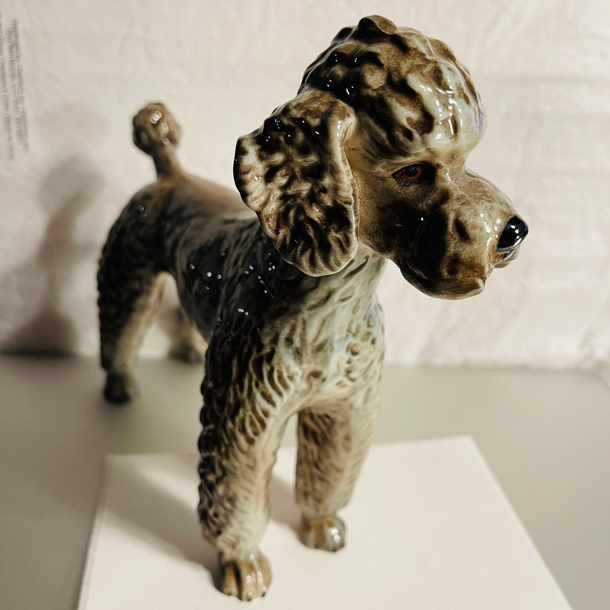 Goebel, Gray Poodle, CH 620, Vintage 1968, Porcelain, Collectible Figurine, 7.5 By 6.5 By 2.5 Inches