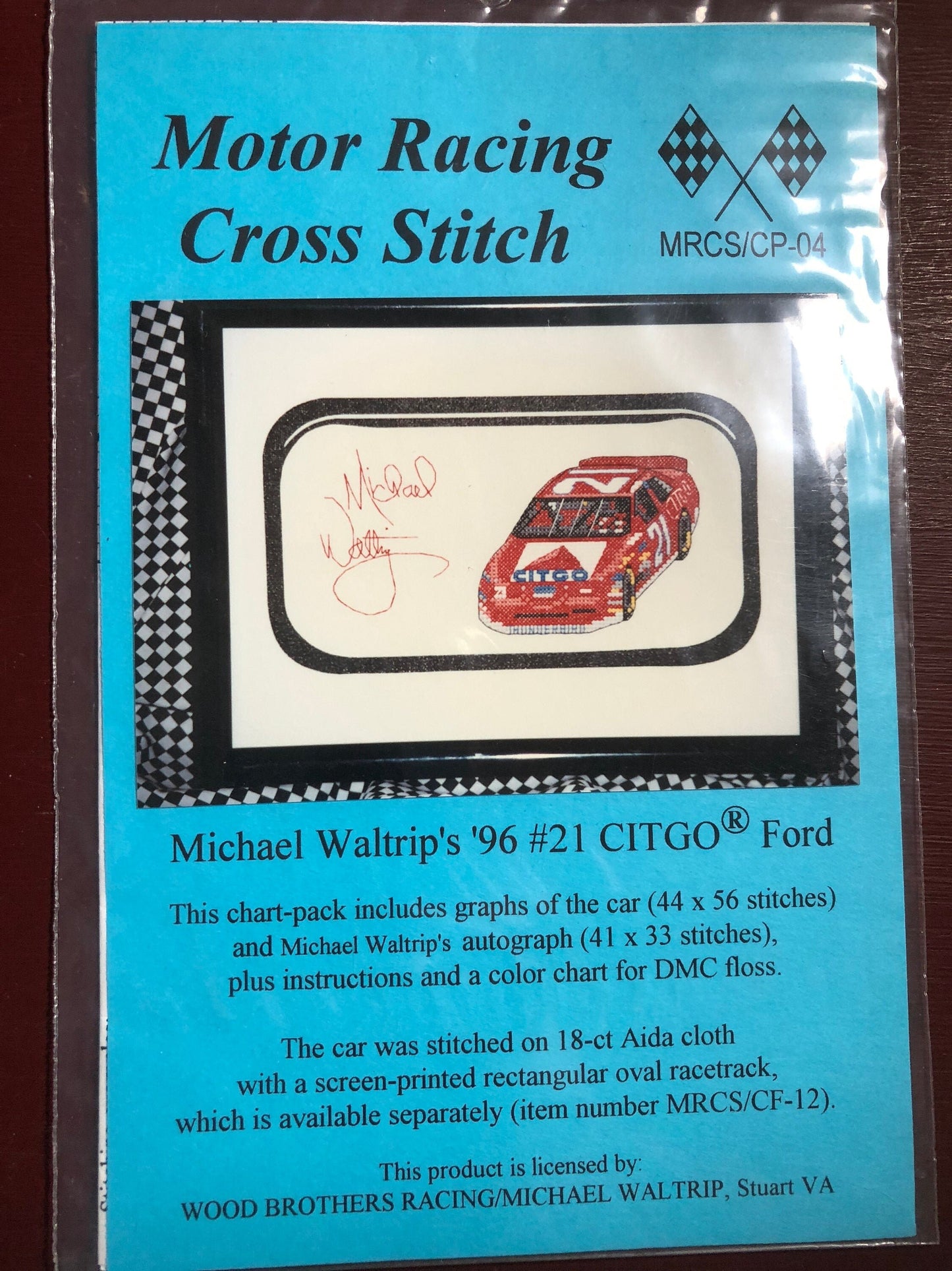 Number 21, Michael Waltrip&#39;s, &#39;96 , Citgo, Ford, Vintage Motor Racing Cross Stitch Chart