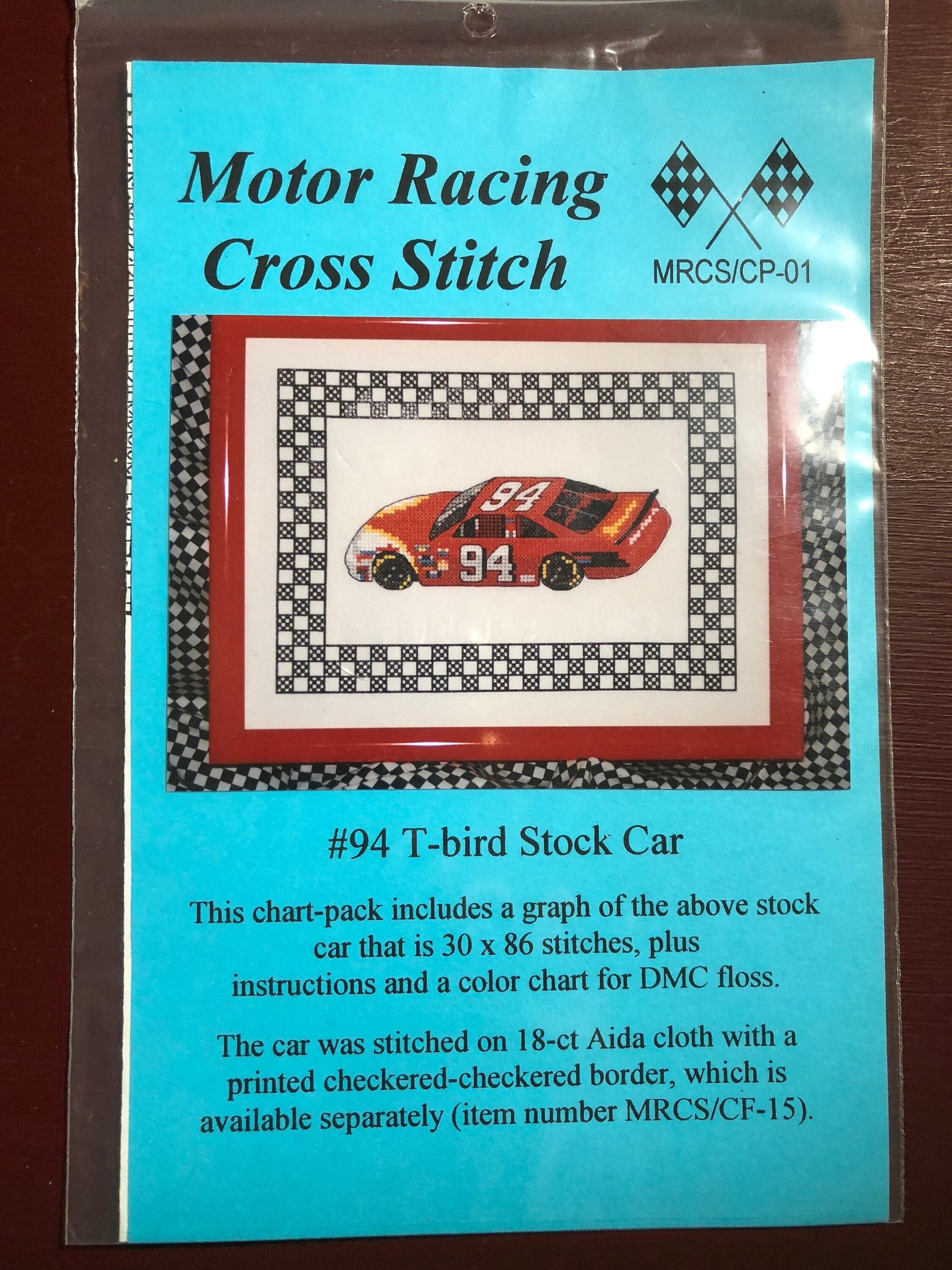 Number 94, T-Bird Stock Car, Vintage Motor Racing Cross Stitch Chart