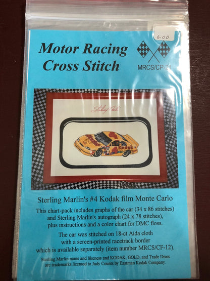 Number 4, Sterling Marlin&#39;s, Grand Prix, Vintage Motor Racing Cross Stitch Chart