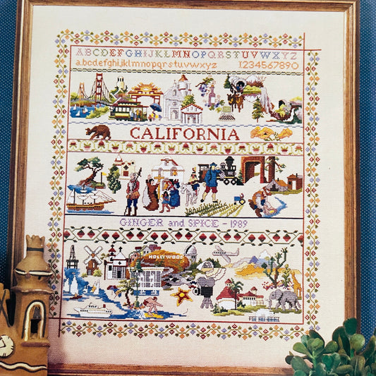 Ginger & Spice, California Sampler, Charted Designs by Ginger Gouger Vintage, Counted Cross Stitch Pattern 9003, 300 by 270