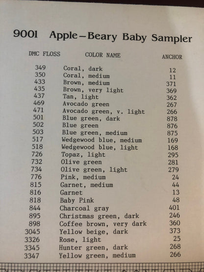 Ginger & Spice, Apple - Beary Baby Sampler, 9001, Vintage 1989, Counted Cross Stitch Patterns