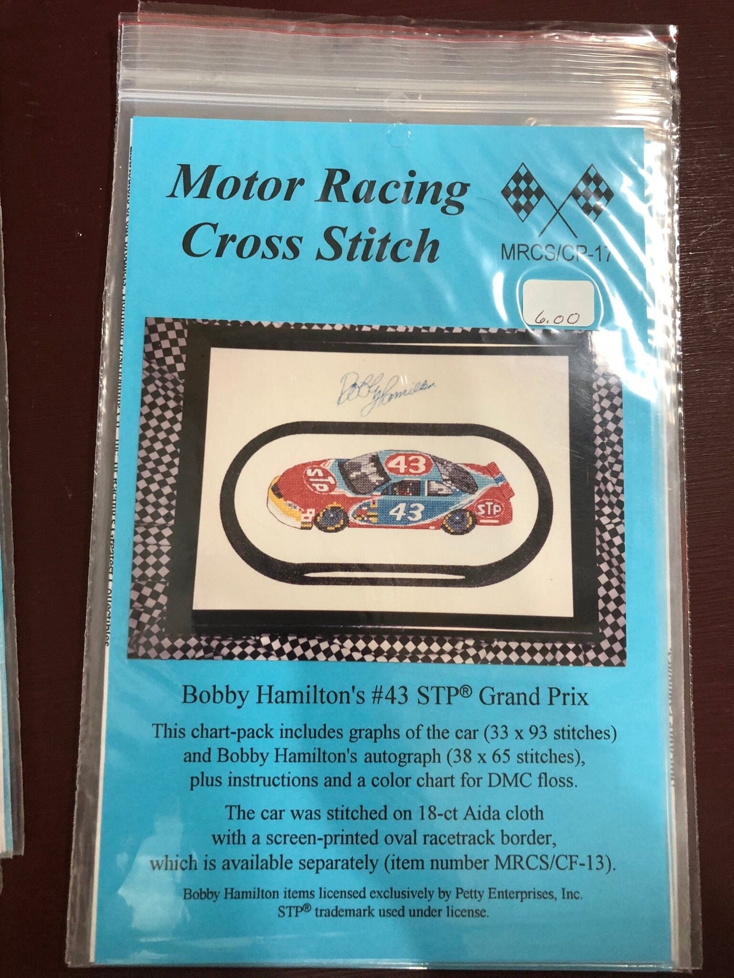 Number 43, Bobby Hamilton&#39;s, Grand Prix Vintage Motor Racing Cross Stitch Chart