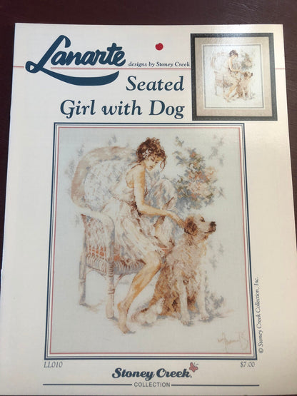 Lanarte, Stoney Creek, Seated Girl with Dog, Vintage 1994, Counted Cross Stitch Pattern