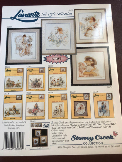 Lanarte, Stoney Creek, Seated Girl with Dog, Vintage 1994, Counted Cross Stitch Pattern