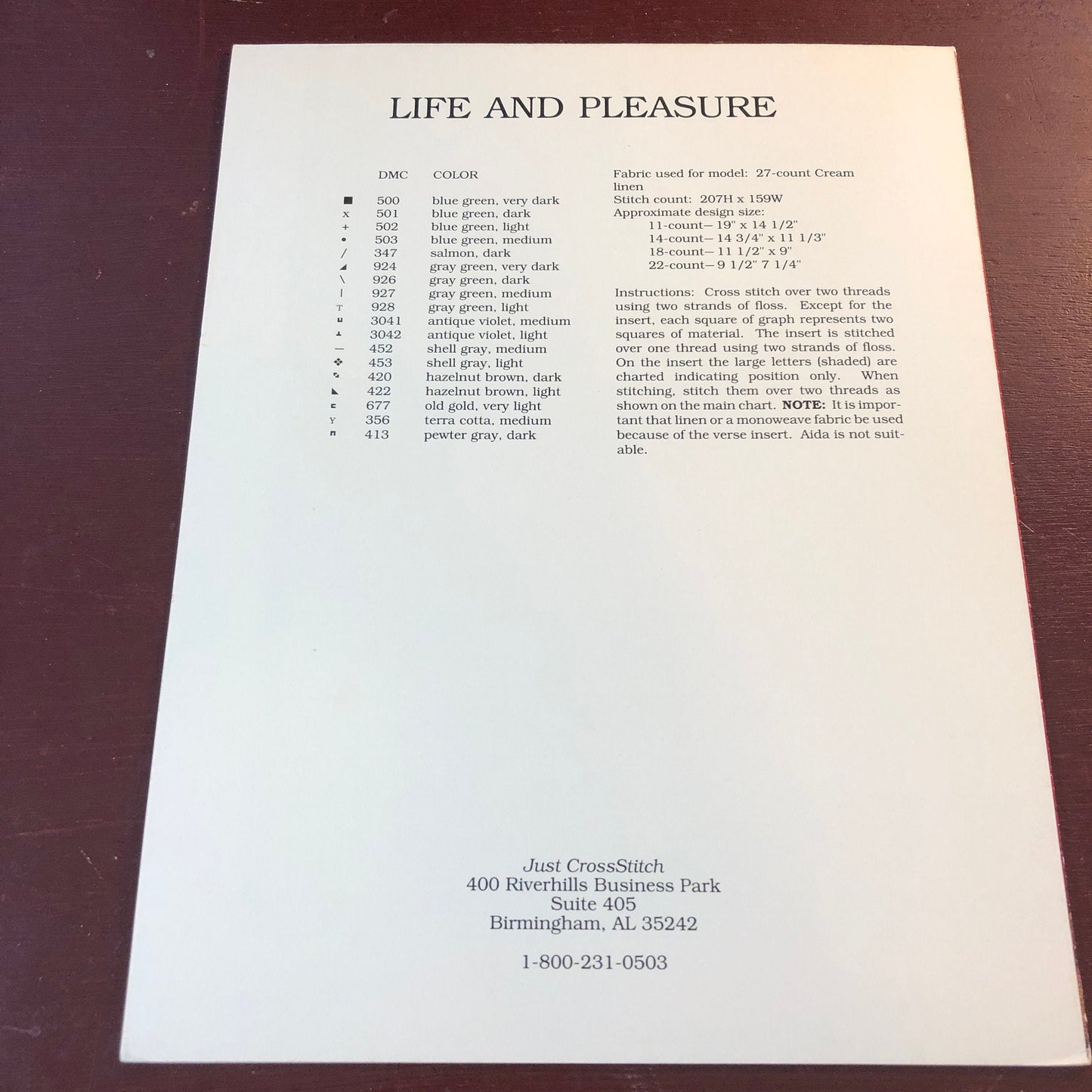 Life Pleasure, Just Cross Stitch, Vintage 1988, Counted Cross Stitch Design