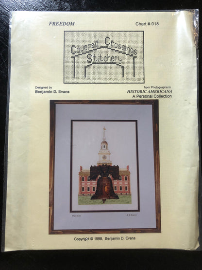 Covered Crossing Stitchery, Freedom, The Liberty Bell and Independence Hall, Vintage 1998, Counted Cross Stitch Design