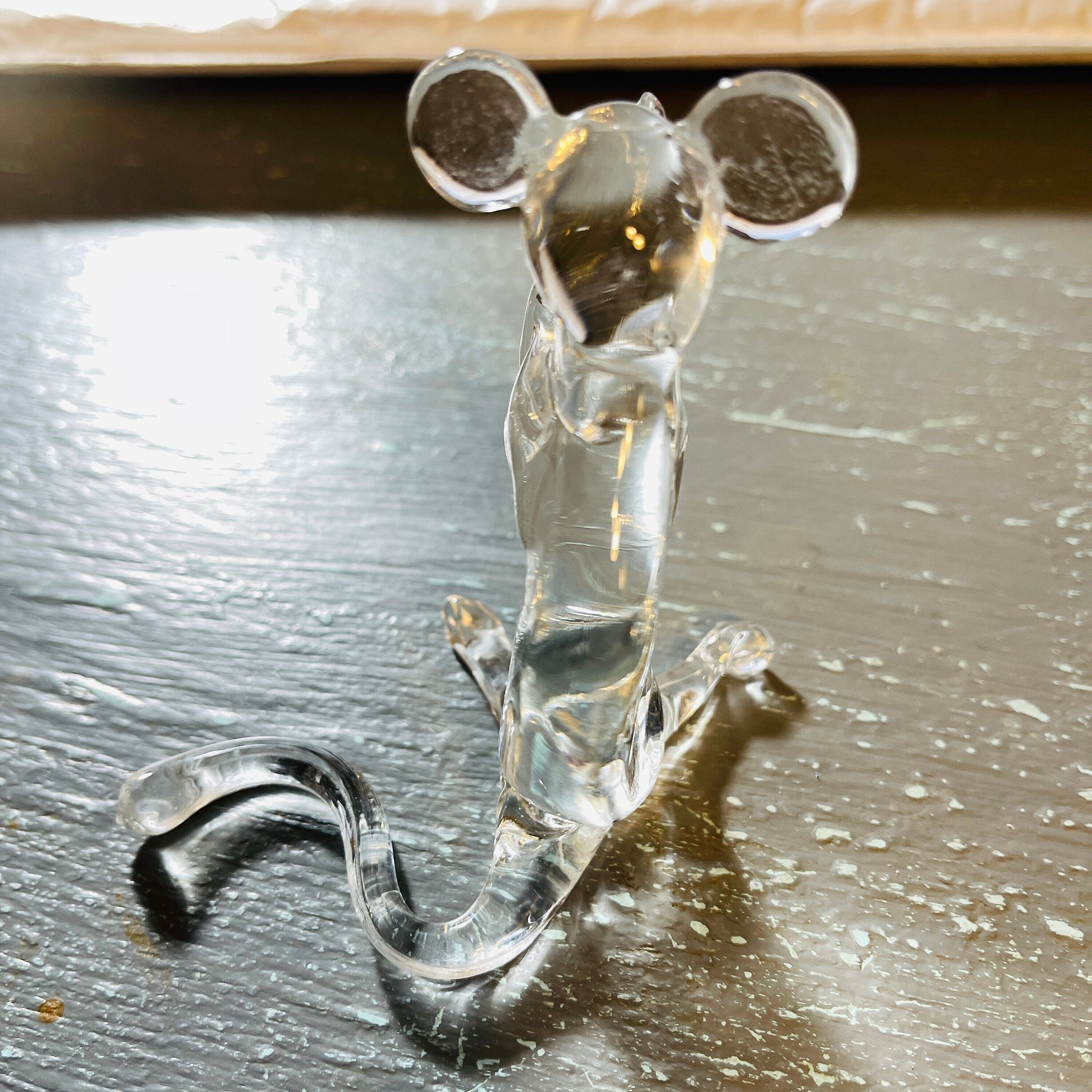 Crystal Clear Glass Mouse 3 Inch tall Figurine, Vintage Collectible