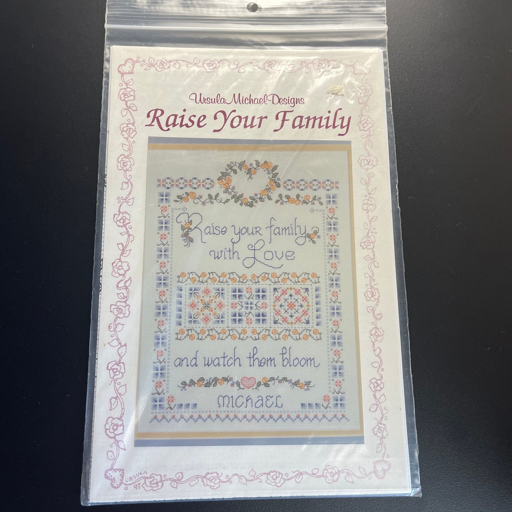 Ursula Michael Designs, Raise Your Family, #185, Counted Cross Stitch Chart 8 by 12 inches