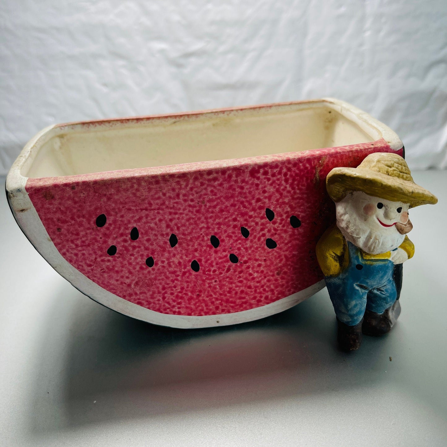 Enesco, Watermelon with farmer, planter/dish, vintage 1975, collectible figurine