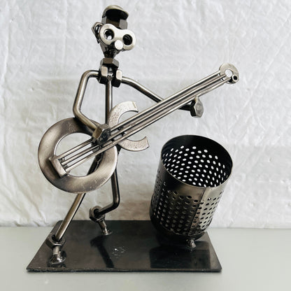 Guitar Player, Metal Hardware Parts Sculpture, Vintage Art Collectible Figurine