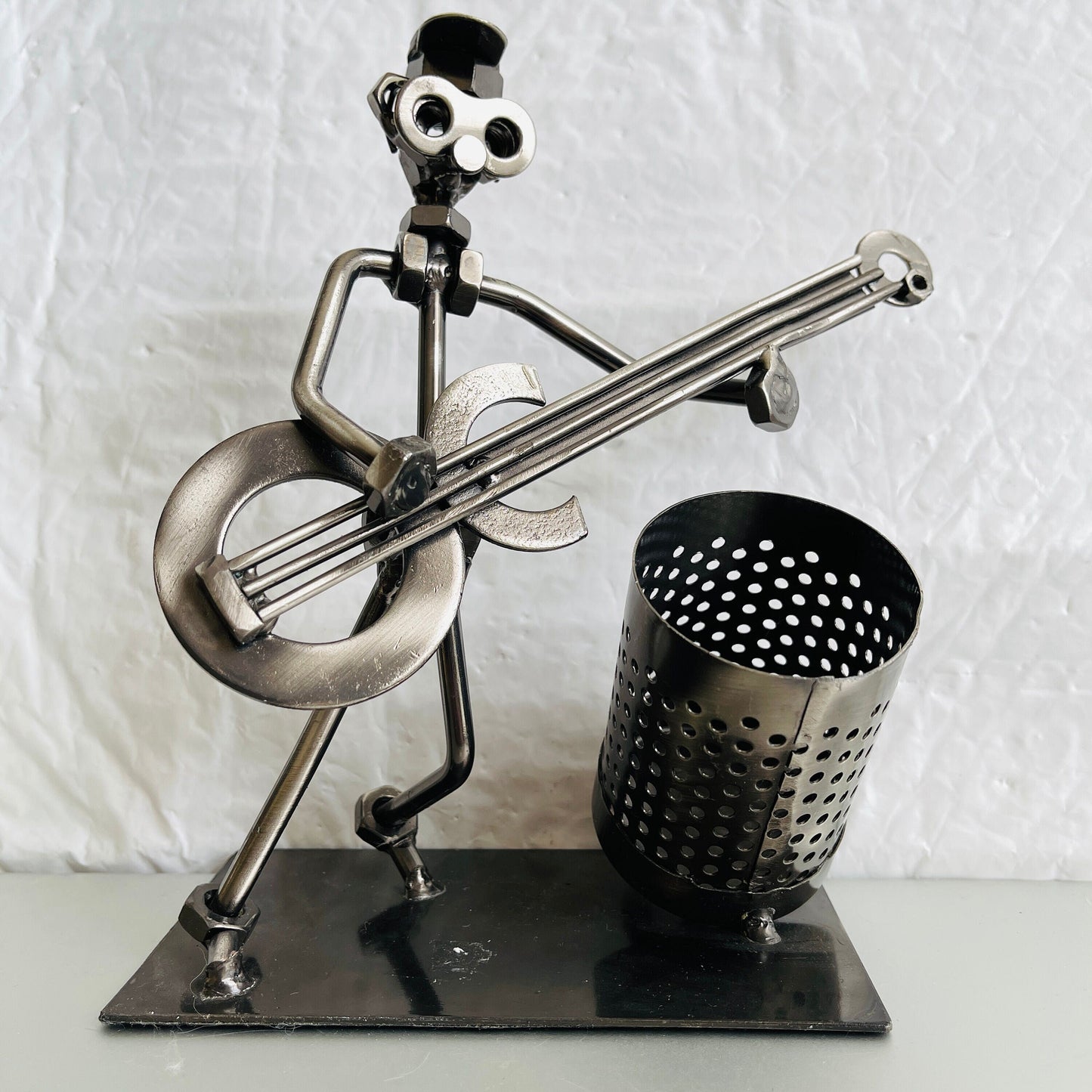 Guitar Player, Metal Hardware Parts Sculpture, Vintage Art Collectible Figurine