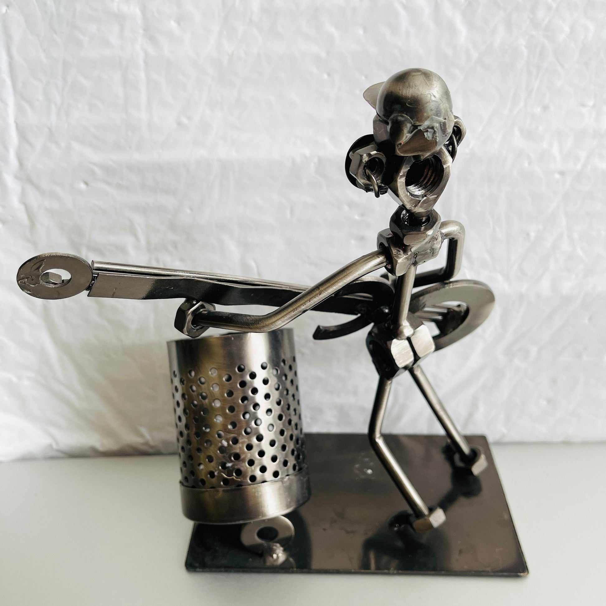 Guitar Player, Metal Hardware Parts Sculpture, Vintage Art Collectible Figurine